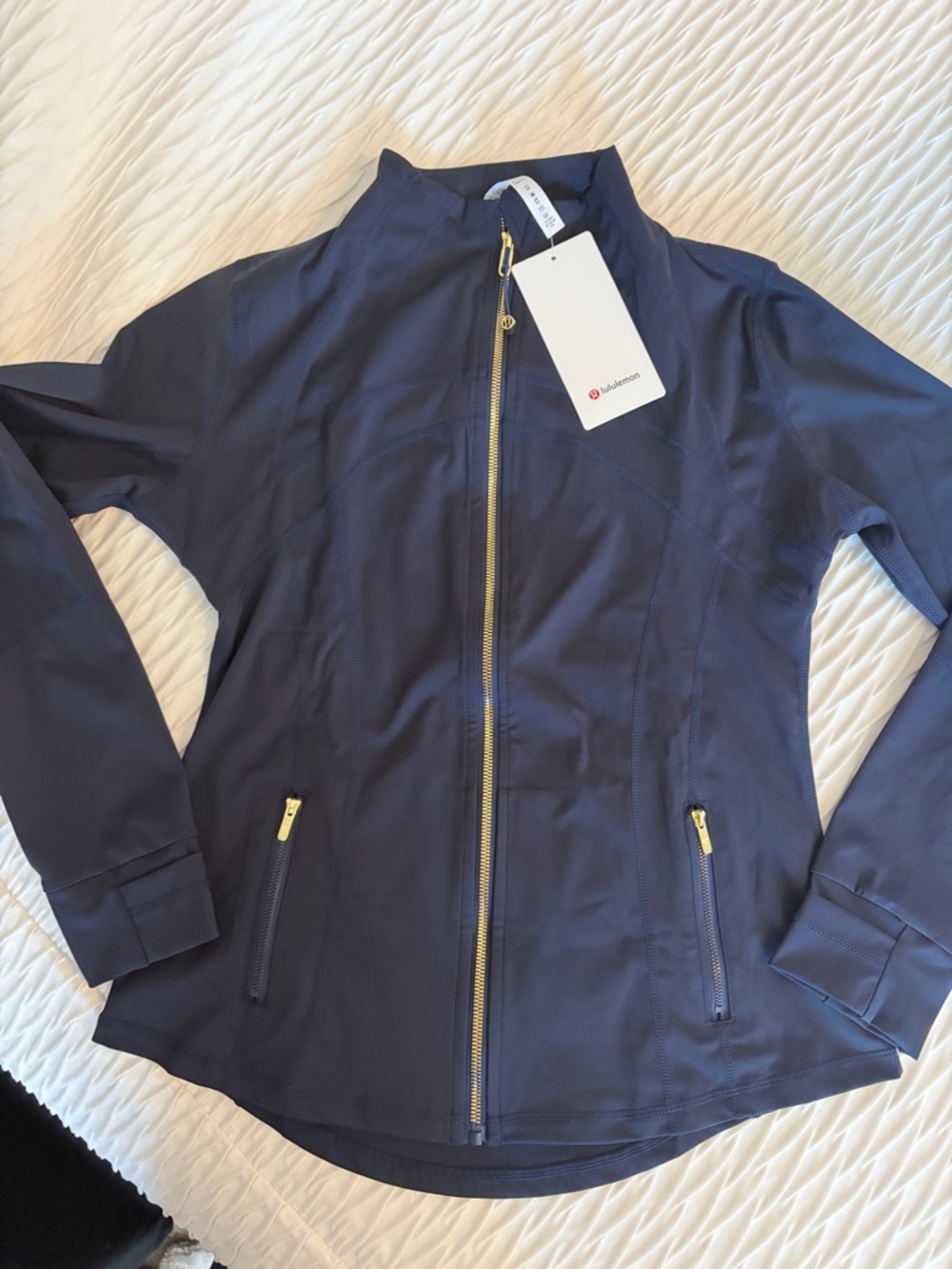 lululemon athletica Navy Zip Front Utility Jacket with Gold Accents